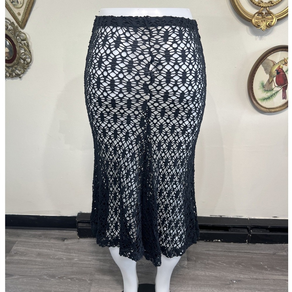 Cheryl Creations Black Crochet Knit Midi Skirt Size S